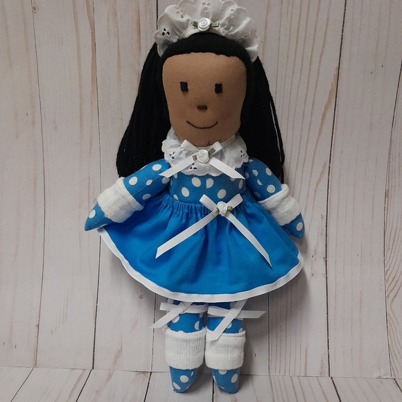 Ballerina Black Girl Doll Blue white poka-dot outfit Size:13.5" Handmade - Picture 4 of 4